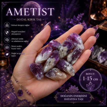 Doğal Ametist Taşı 1-15 cm – Ham Diş Ametist Doğal Taş – Dekoratif Koleksiyonluk Gerçek Ametist